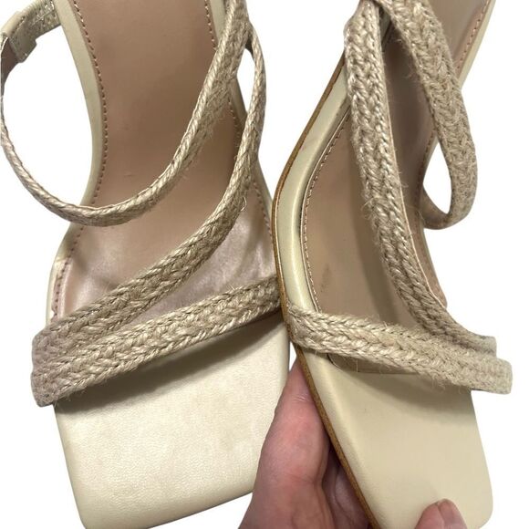 BCBGeneration Women's Fisher Heeled
Sandal 9.5  cream wicker straps square toe - Picture 9 of 10